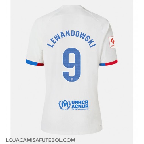 Camisa de Futebol Barcelona Robert Lewandowski #9 Equipamento Secundário Mulheres 2023-24 Manga Curta